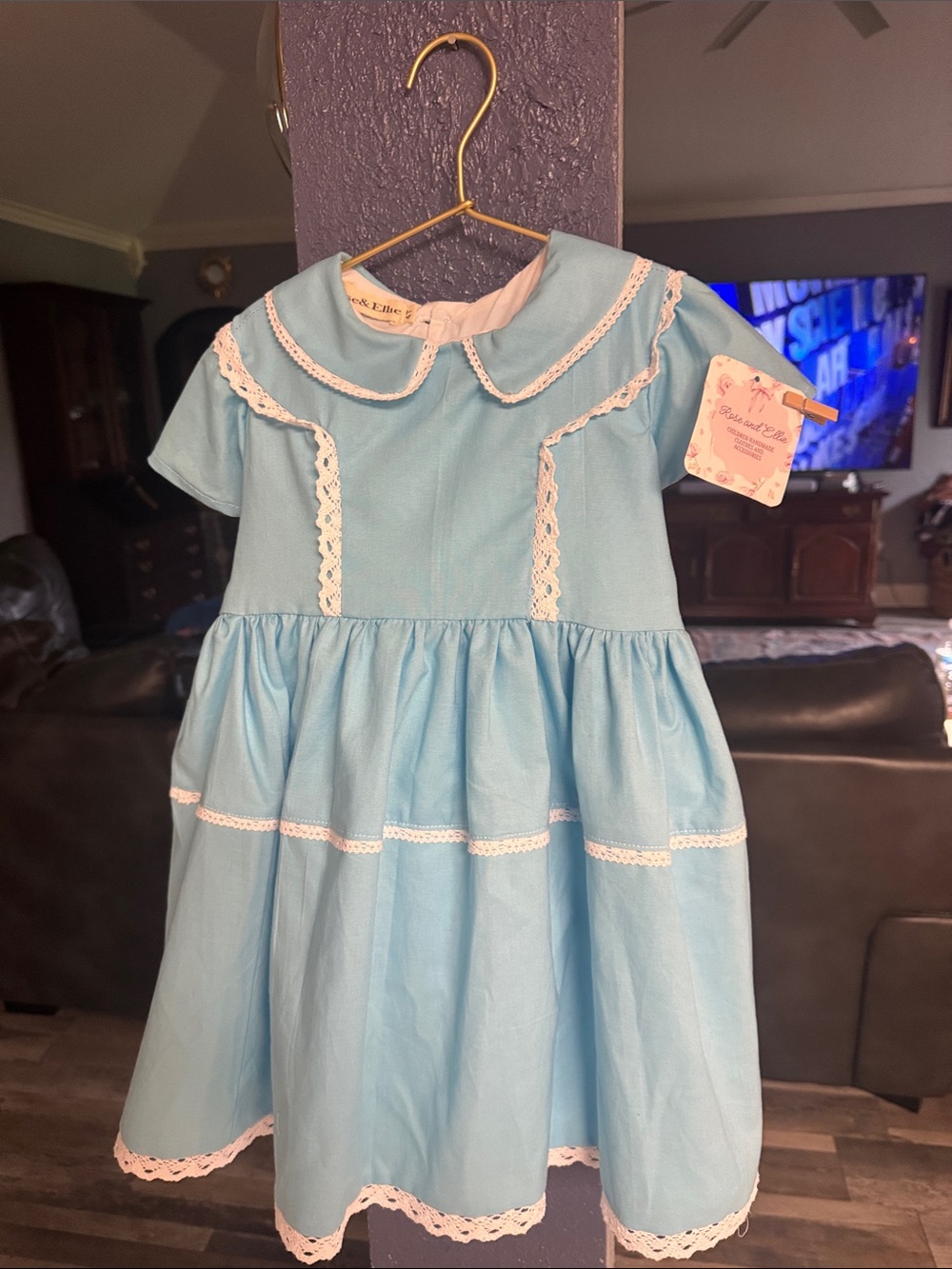 Rose and Ellie handmade clothes Classic Light Blue Lace-Trim Girls' Dress